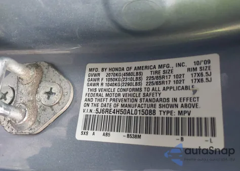 2010 Honda Cr-V Ex из США, поврежденный, VIN 5J6RE4H50AL015088